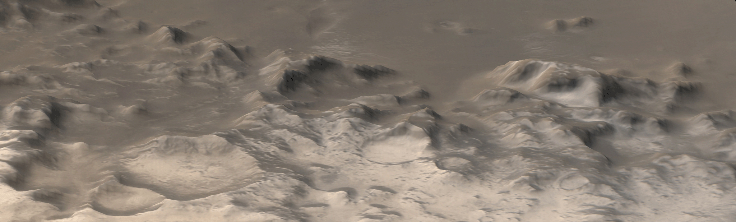 Mountains covered with carbon-dioxide frost surround the outer edges of the Argyre basin in this image captured by NASA's Mars Global Surveyor image.