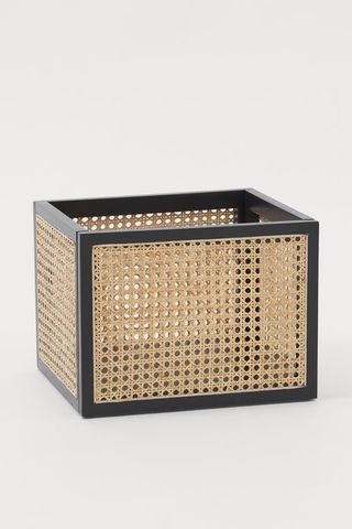 rattan storage box with black panels