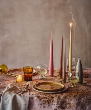 Candles, dining table, table cloth