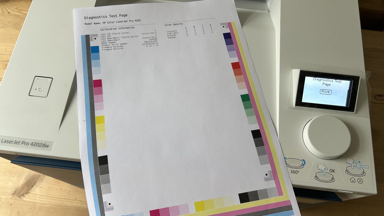 The HP Color LaserJet Pro 4201dw laser printer during our tests in a home office