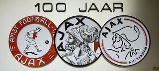 The logos for the Ajax soccer team hang on display at the Amsterdam ArenA stadium in Amsterdam, The Netherlands, on Friday, Feb. 22, 2008. Johan Cruijff, a Dutch football manager and former player, is returning to advise the team.