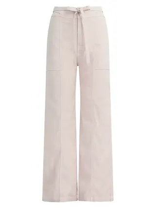 Tie-Waist Linen-Blend Trousers