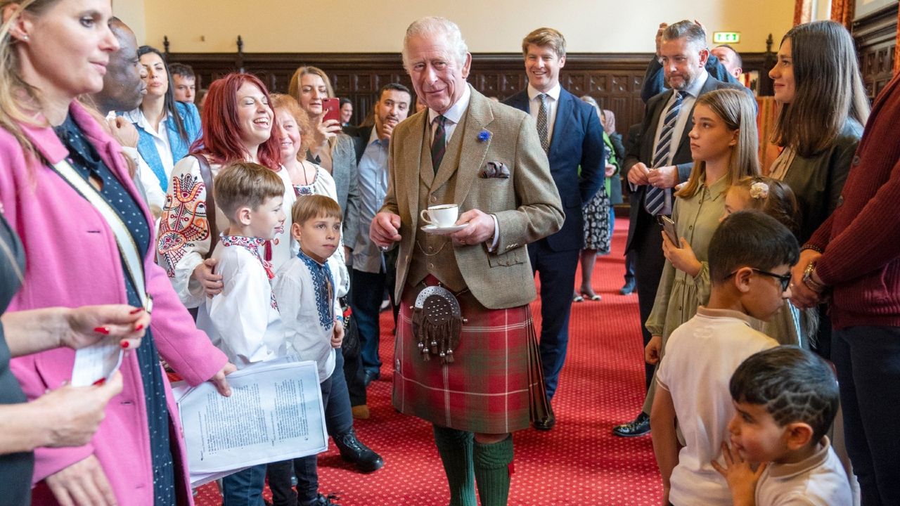 King Charles&#039; red tartan kilt 