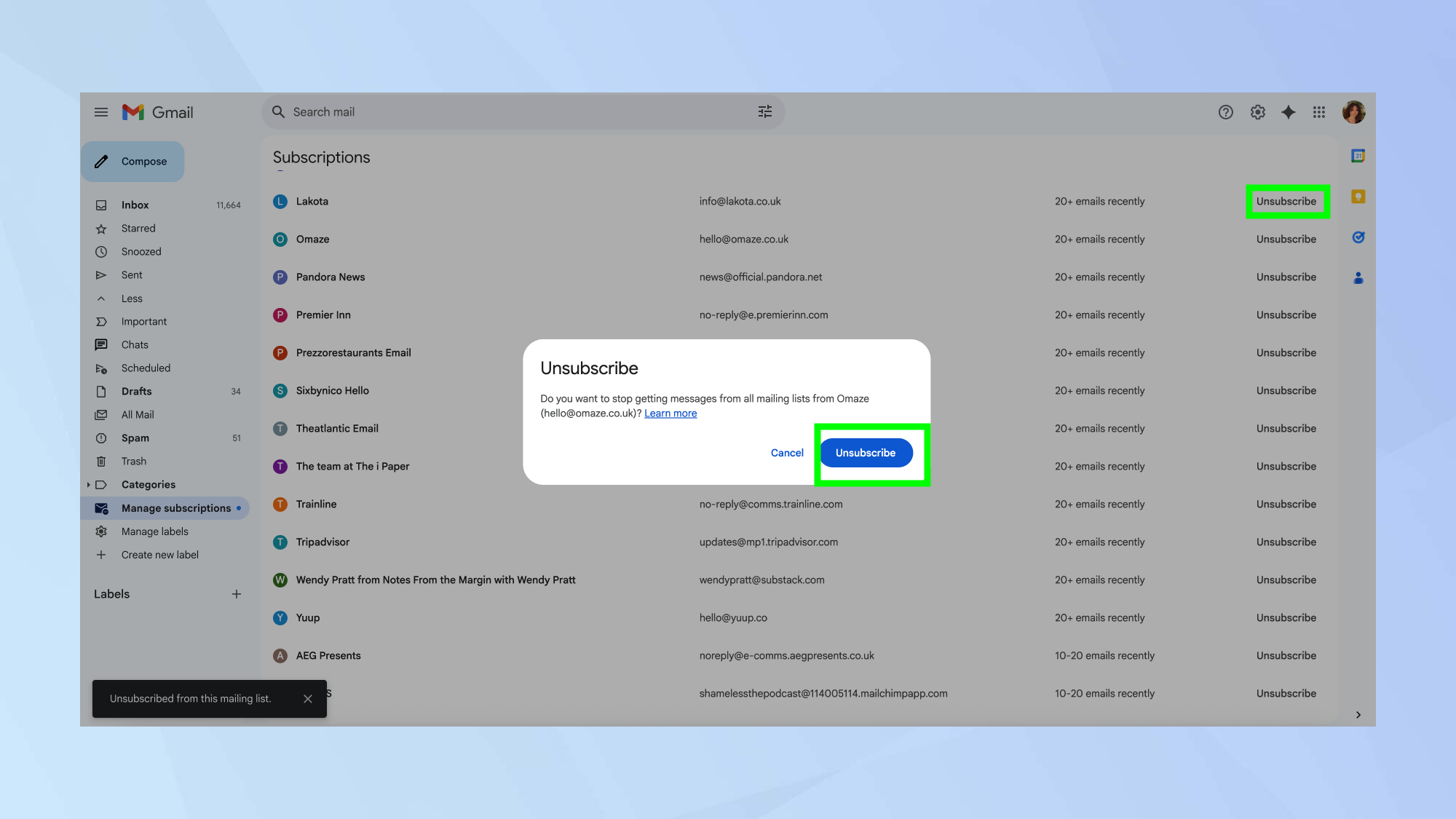 Subscription management tool gmail