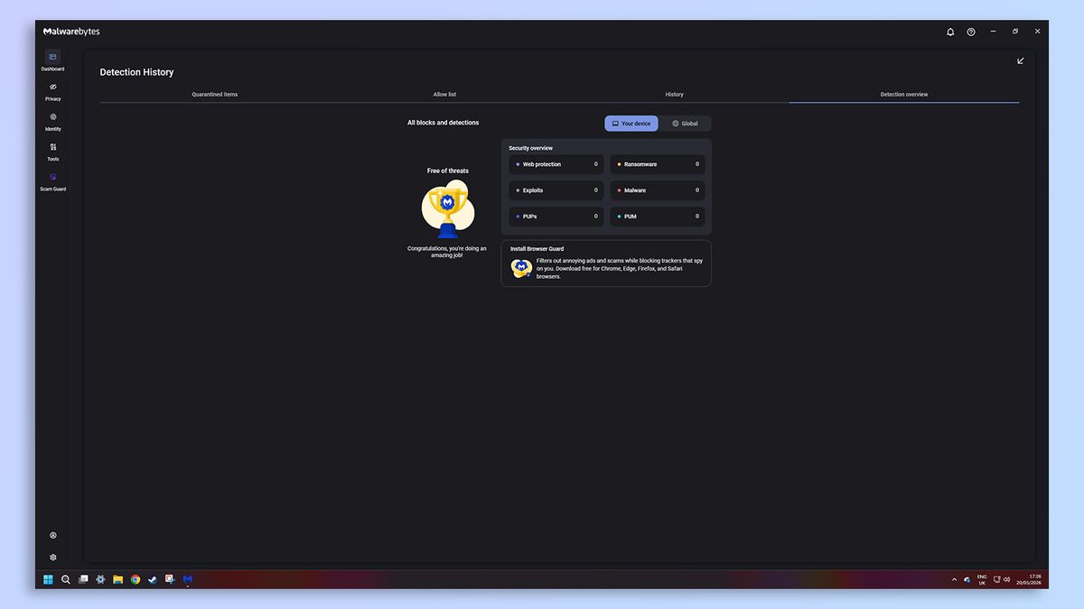 Malwarebytes antivirus software screenshot