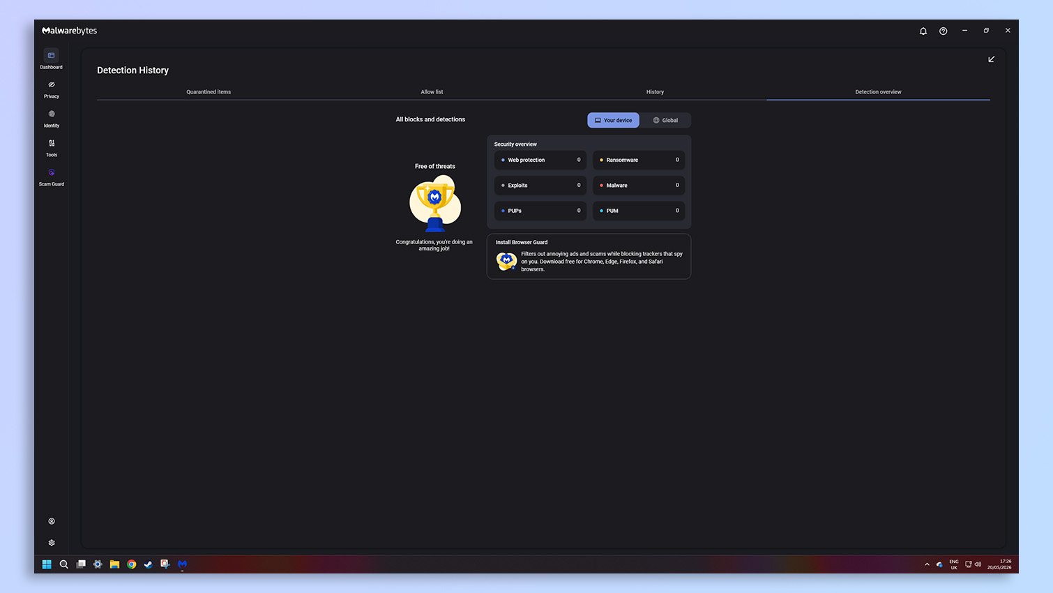 Malwarebytes antivirus software screenshot