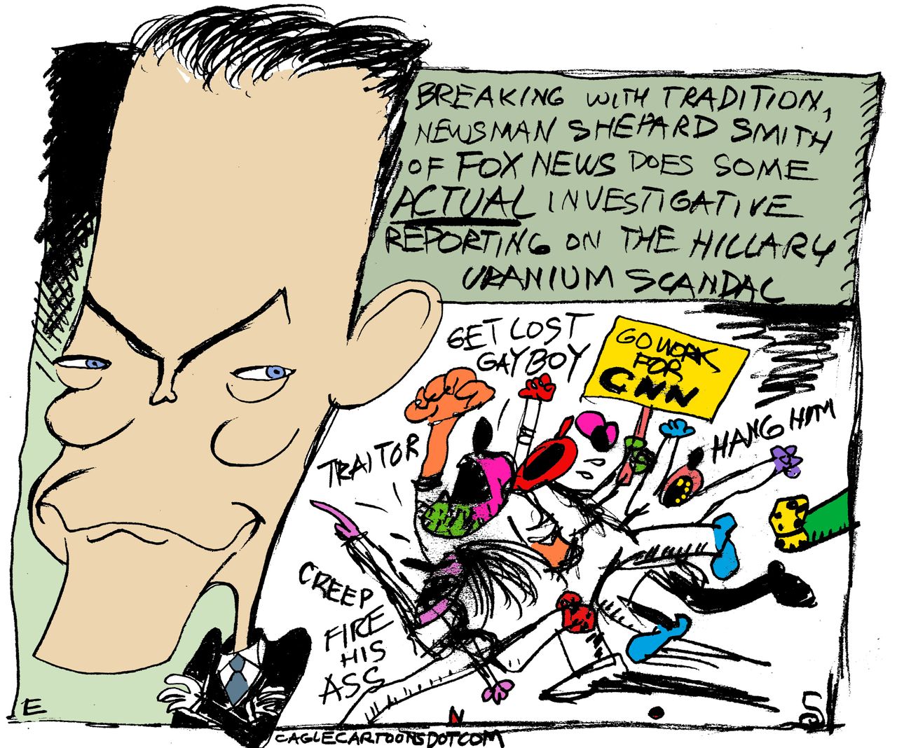 Political cartoon U.S. Shepard Smith Fox liberal media Hillary Clinton uranium deal