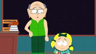 Butters and Mrs Garrison during the South Park episode 'Marjorine' (season 9, episode 9)