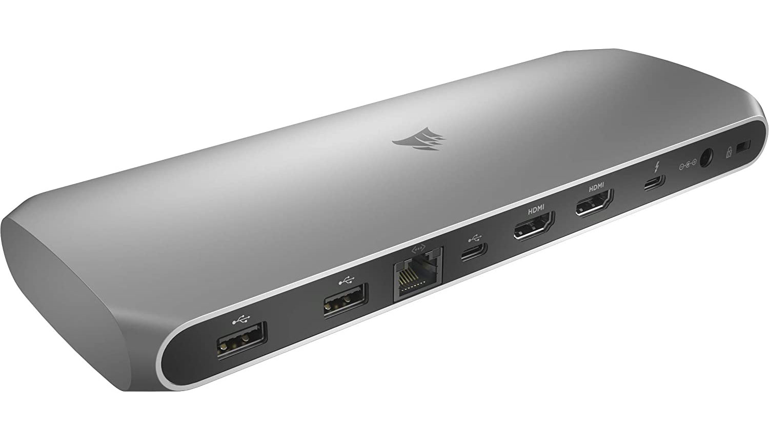 Corsair TBT100 Thunderbolt 3 Dock angle view showing ports