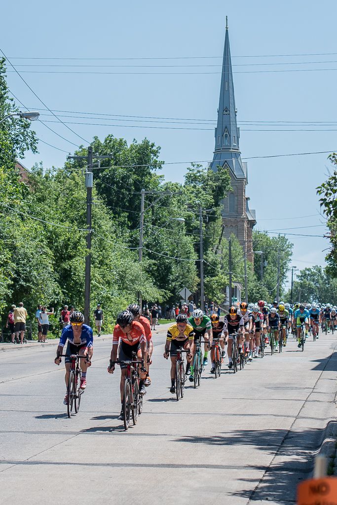 Rally Cyclings's Brad Huff and Danny Pate lead the field down the fast downhill on the backside of the course