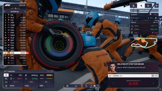 F1 Manager Lando Norris in for a pitstop with his five second penalty to serve.