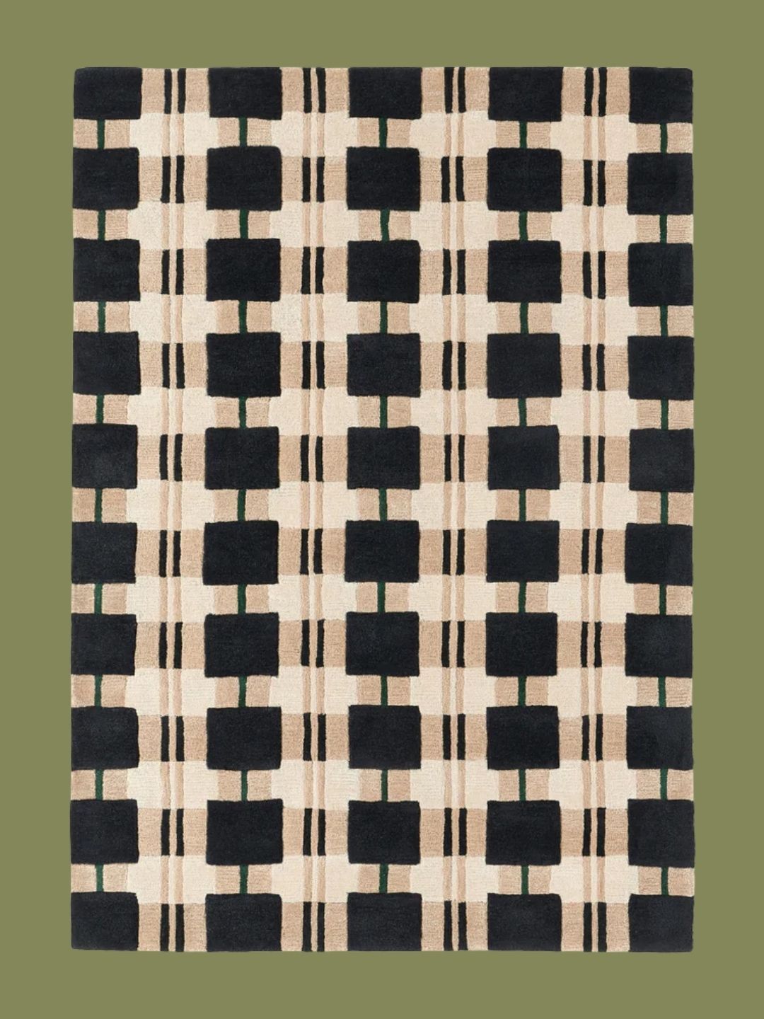 Westwing Collection, Medium Hand-Tufted Rug Kimi in Anthracite, Beige, Cream White, Dark Green