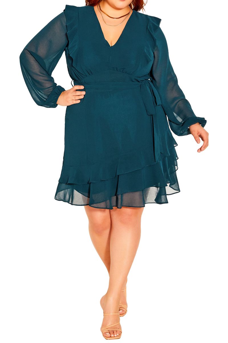 City Chic Pretty Ruffle Long Sleeve Dress