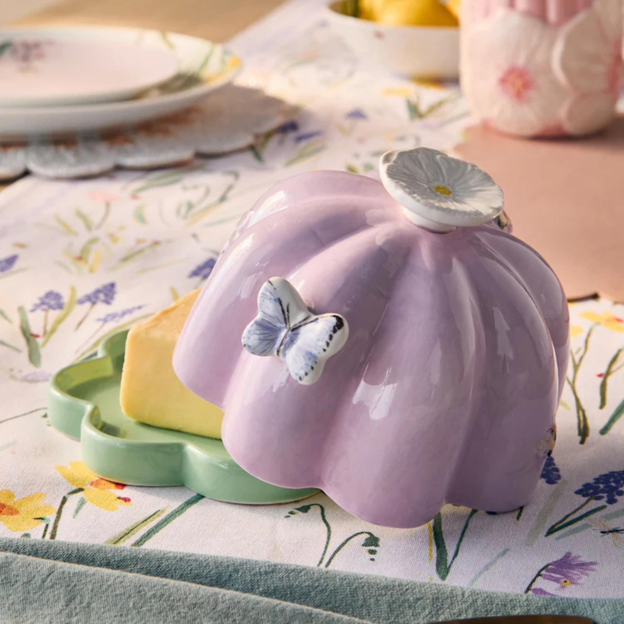 Purple Floral Wildlife Butter Dish