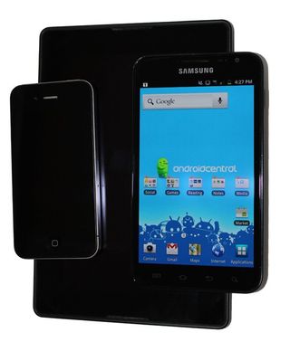 The Samsung Galaxy Note compared to the iPhone 4 and BlackBerry PlayBook