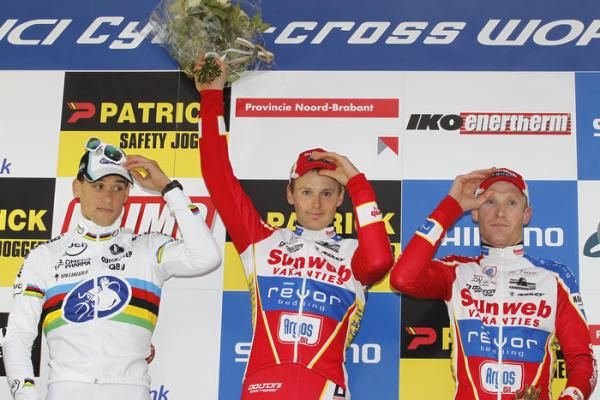 The elite men's podium at the 2012 World Cup finale in Hoogerheide