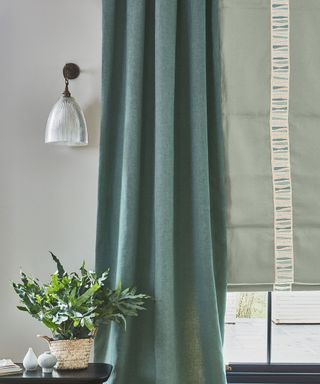 Villa-Nova-Trimmings-Green Curtain with Blind and Trimming