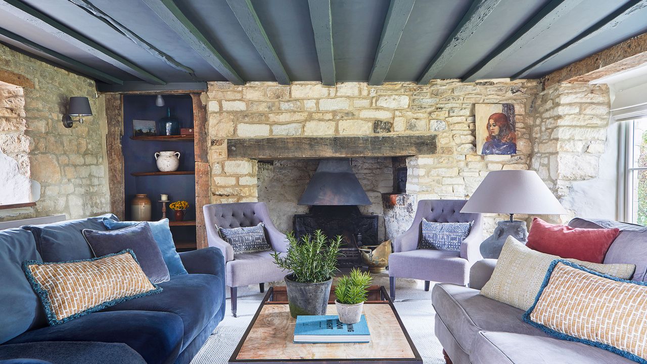 country living room with two sofas and a coffee table