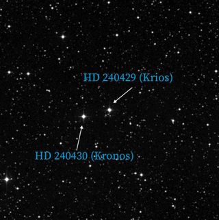 Kronos and Krios, as recorded in the Space Telescope Science Institute's Digitized Sky Survey.