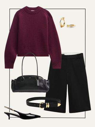 Hush jumper, Zara Bermuda shorts, Andersons Belts belt, Coach bag, Gucci slingbacks, Missoma earrings