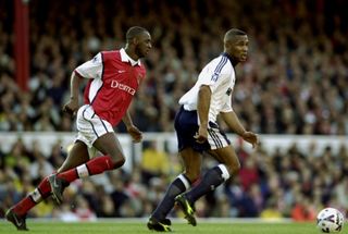Les Ferdinand on the ball for Tottenham against Arsenal in March 2000.