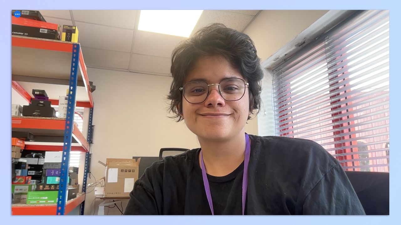A screenshot of Staff Writer Nikita Achanta trying the Elgato Facecam Pro 4K webcam