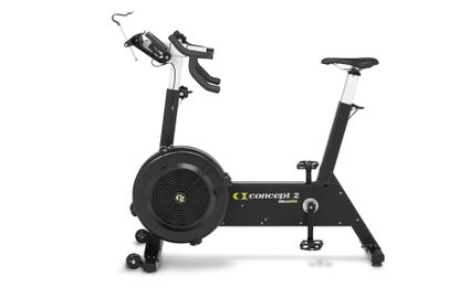 The Concept2 BikeErg is shown side on, with the handle bars pointing to the left with a white background. 