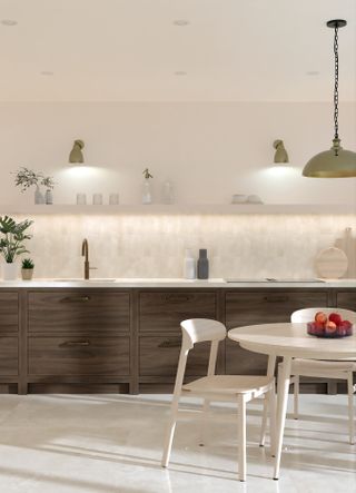 neutral kitchen with lighting