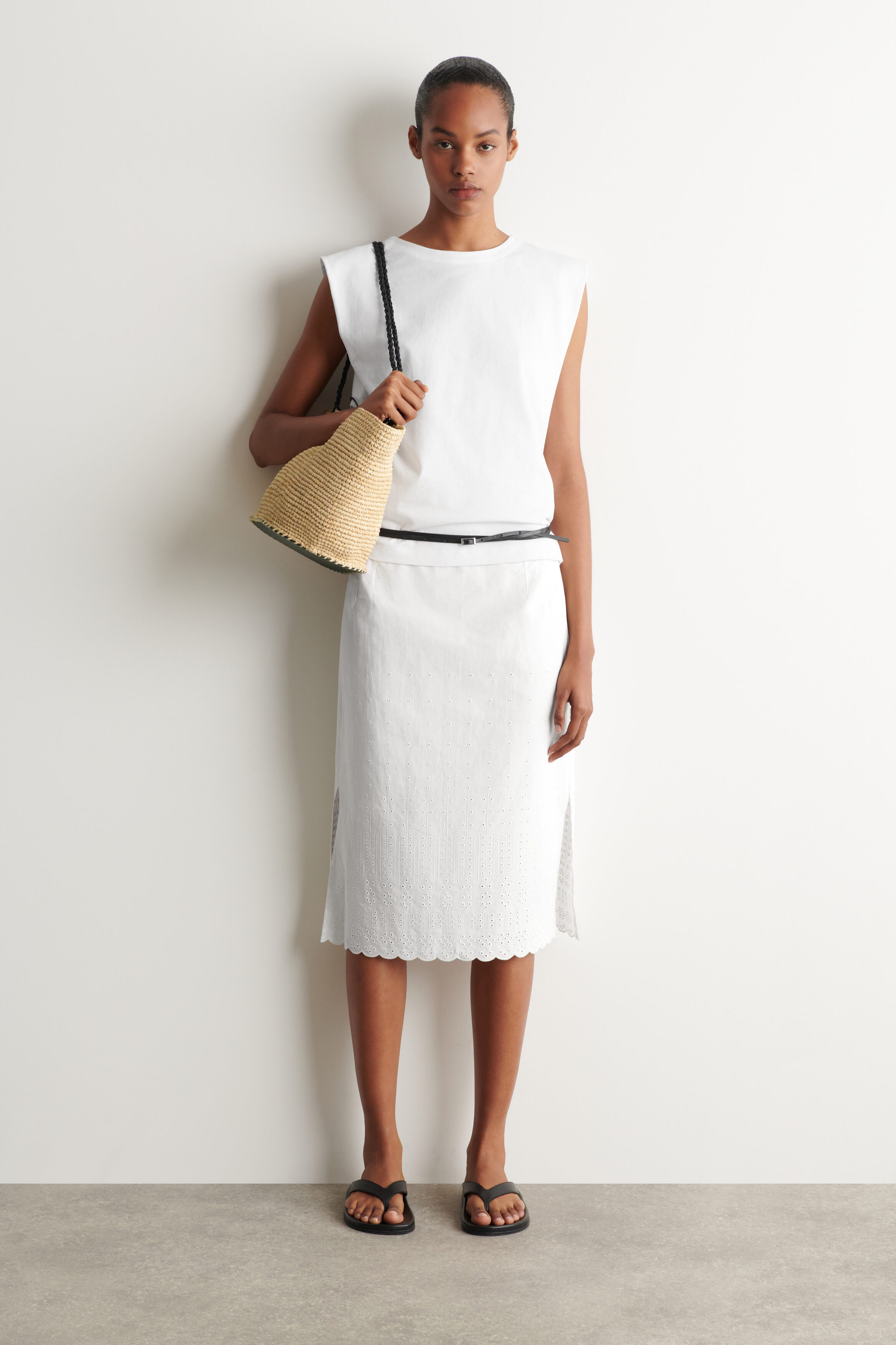 Broderie Anglaise Cotton-Linen Skirt