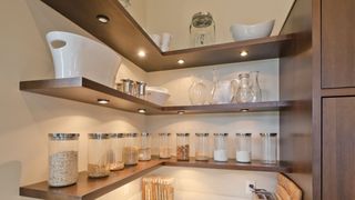 Corner shelves in a kitchen