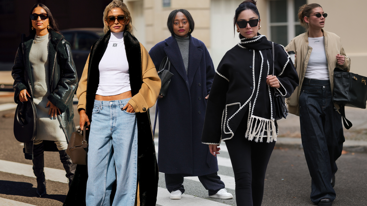 a collage of women wearing winter capsule wardrobe pieces