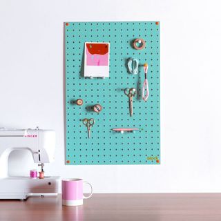 desk storage ideas - Red Candy pegboard