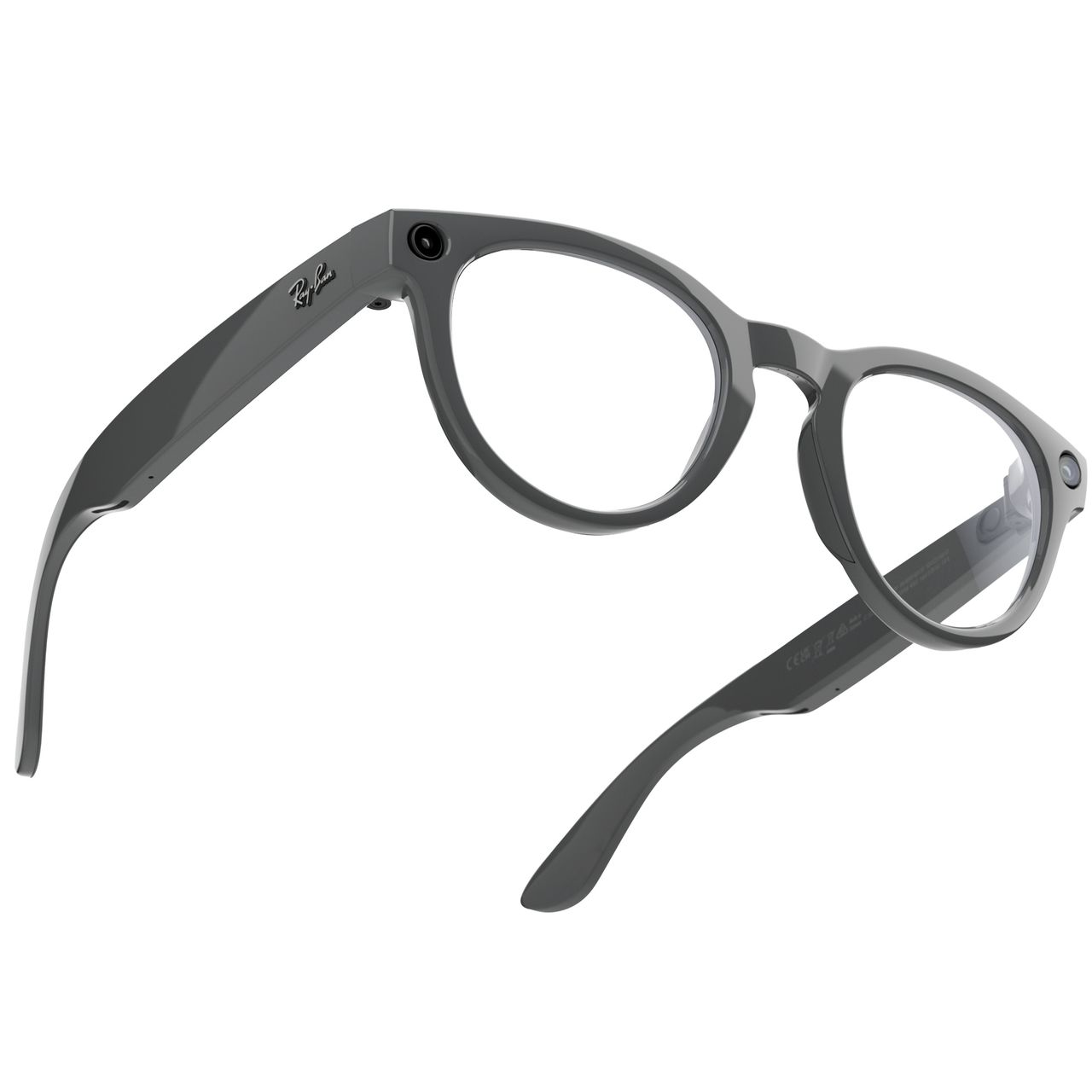 An official product render of Ray-Ban Meta (Gen 2) smart glasses Headliner style with gray frames and transitions lenses