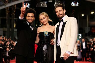 Abel “The Weeknd” Tesfaye, Lily-Rose Depp and Sam Levinson attend the "The Idol" red carpet during the 76th annual Cannes film festival at Palais des Festivals on May 22, 2023 in Cannes, France