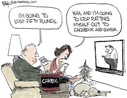 Editorial cartoon U.S. Facebook Google new years resolutions
