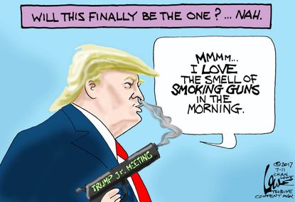 Political cartoon U.S. Trump Jr. Russia investigation smoking gun