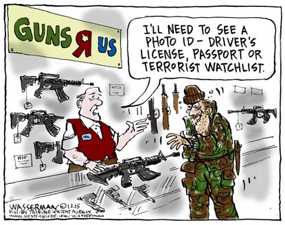 Editorial cartoon Gun Sale Terrorists