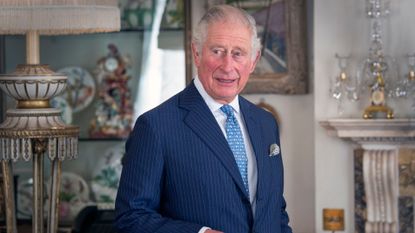 Prince Charles, Prince of Wales seen during his meeting with Iraqi Prime Minister Mustafa Al-Kadhimi at Clarence House on October 22, 2020 in London