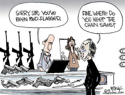 Political Cartoon Michael Myers Red Flagged Gun Control