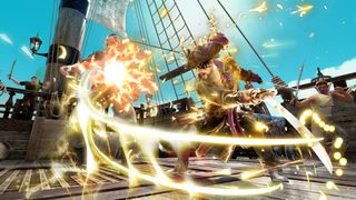 Goro Majima performing an attack during the upcoming PS5 game, Like a Dragon: Pirate Yakuza in Hawaii.