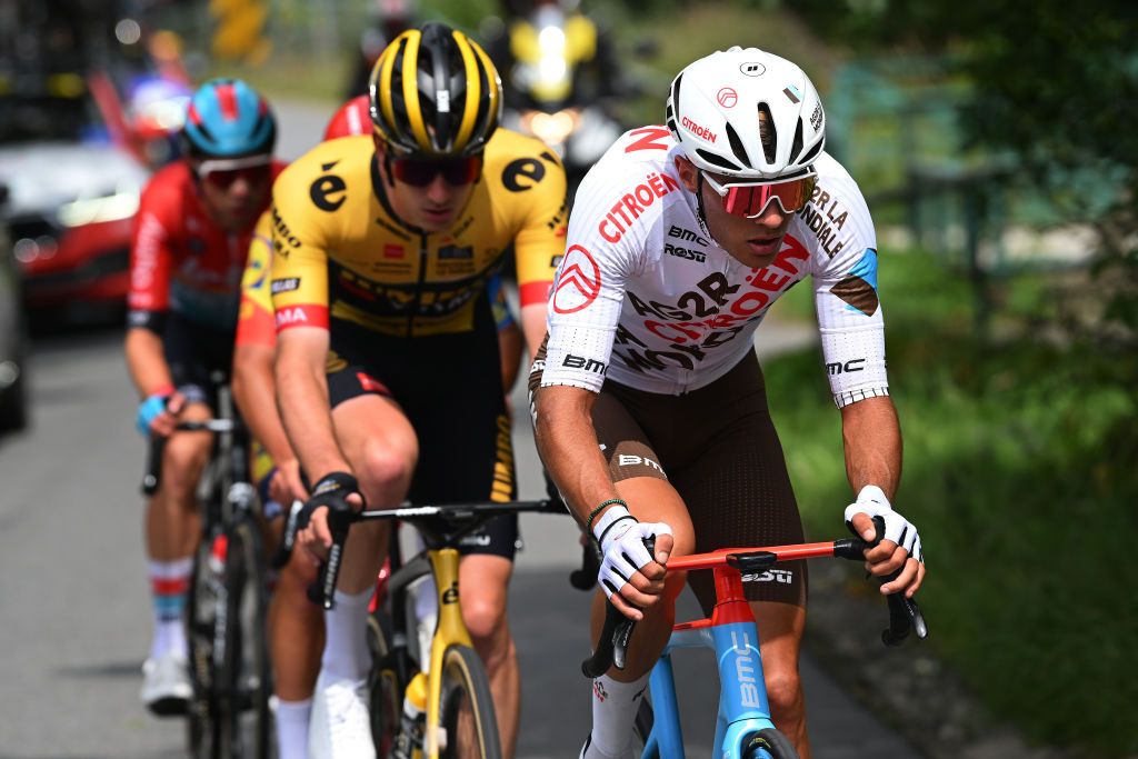 DUSZNIKIZDROJ POLAND JULY 31 Bastien Tronchon of France and AG2R Citroen Team competes in the breakaway during the 80th Tour de Pologne 2023 Stage 3 a 1623km stage from Walbrzych to DusznikiZdroj 668m UCIWT on July 31 2023 in DusznikiZdroj Poland Photo by Dario BelingheriGetty Images