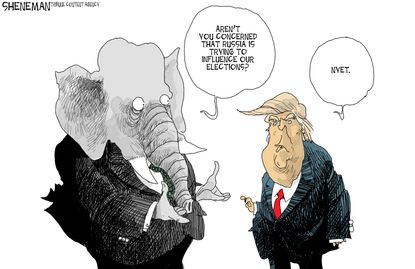 Political cartoon U.S. Donald Trump GOP Russian influences