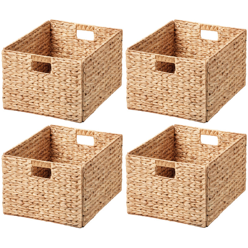 Bay Isle Home&amp;trade; Rectangular Natural Water Hyacinth Hand Woven Rattan Wicker Storage Basket Set With Iron Wire Frame &amp;amp; Reviews | Wayfair