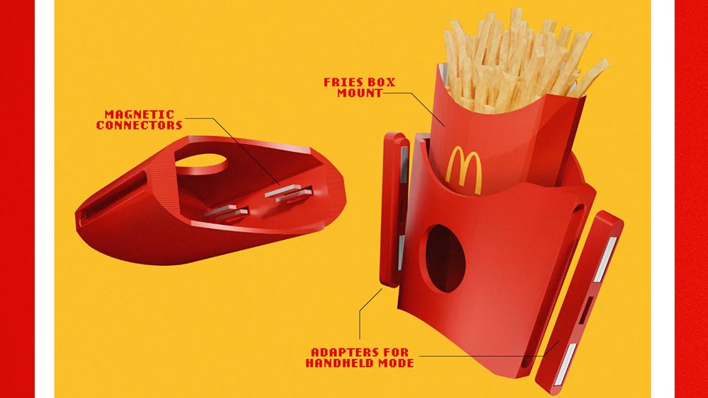 A 3D-printed Nintendo Switch 2 accessory that holds fries