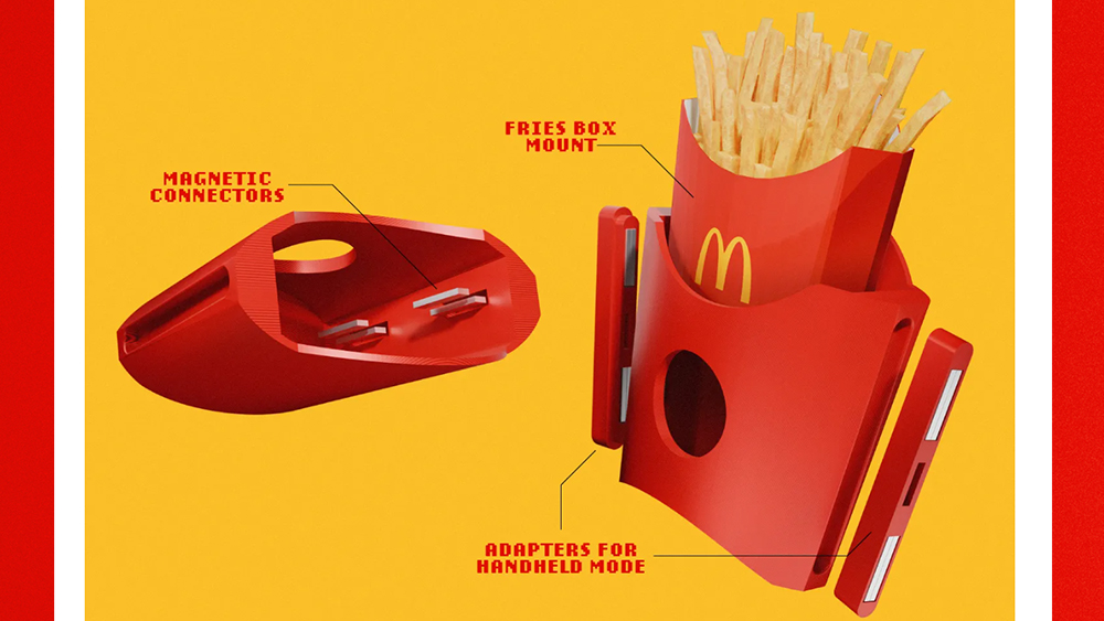 A 3D-printed Nintendo Switch 2 accessory that holds fries