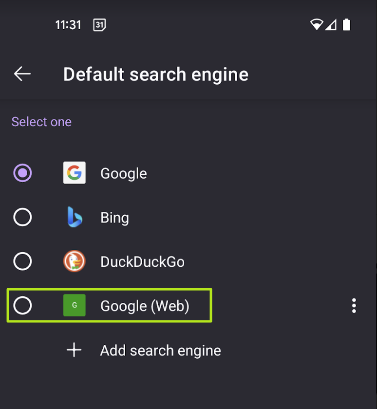 select Google (Web)