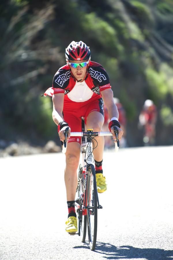 Marcus Burghardt tests his legs as he pulls away from the other riders on the climb.