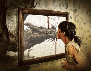 Agatha's Mirror - "One of my favourite pieces. It was for a short story entitled Dragonkin. It got left because it skewed a bit too young for the story inside. It’s tough when you have to reject a good piece despite its merits"