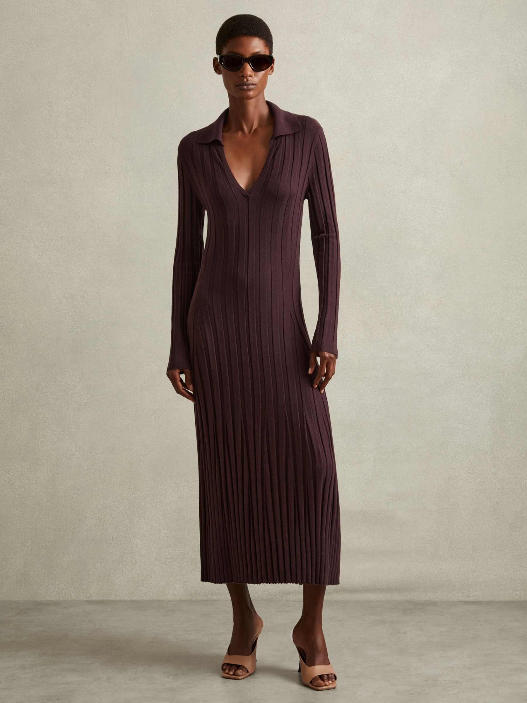 Knitted Polo Midi Dress in Burgundy