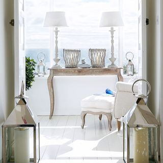 lamp with table and white walls
